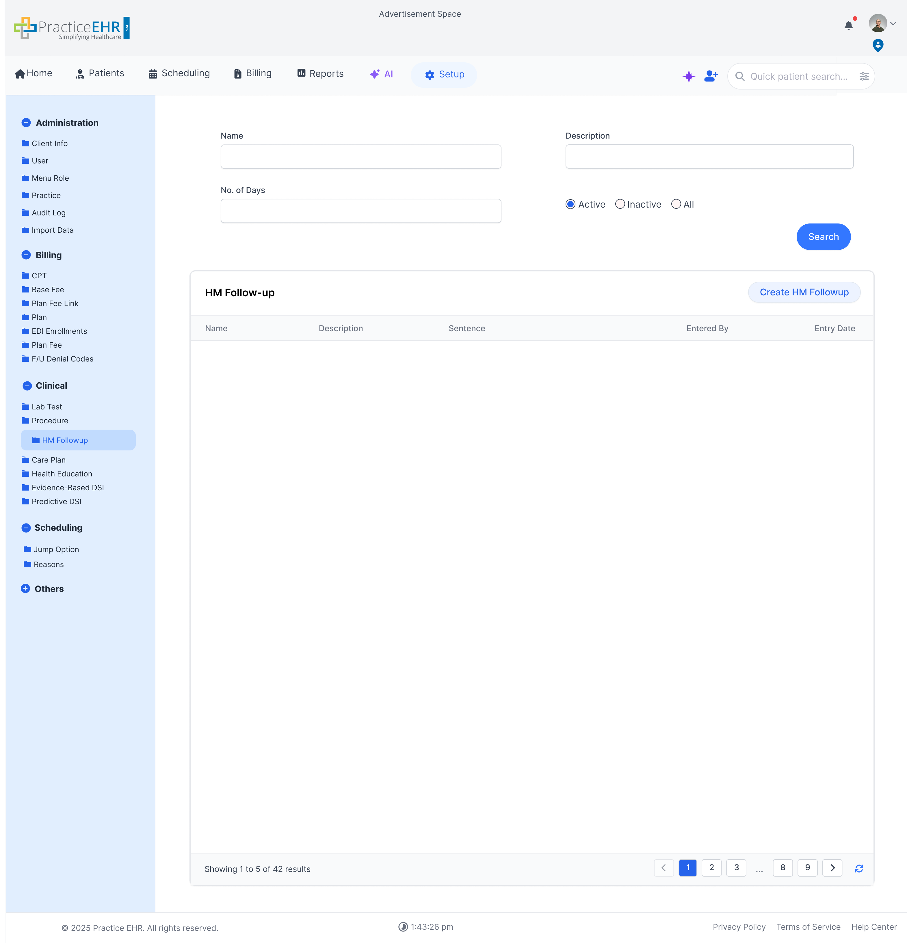 HM Followup management screen